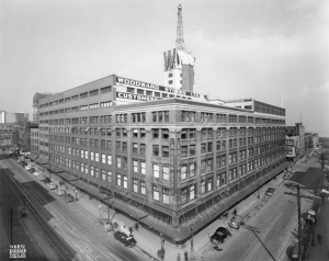 Woodward's Department Store on Hastings Street In Vancouver with Iconic "W" on top. Photo courtesy of departmentstoremuseum.blogspot.ca 